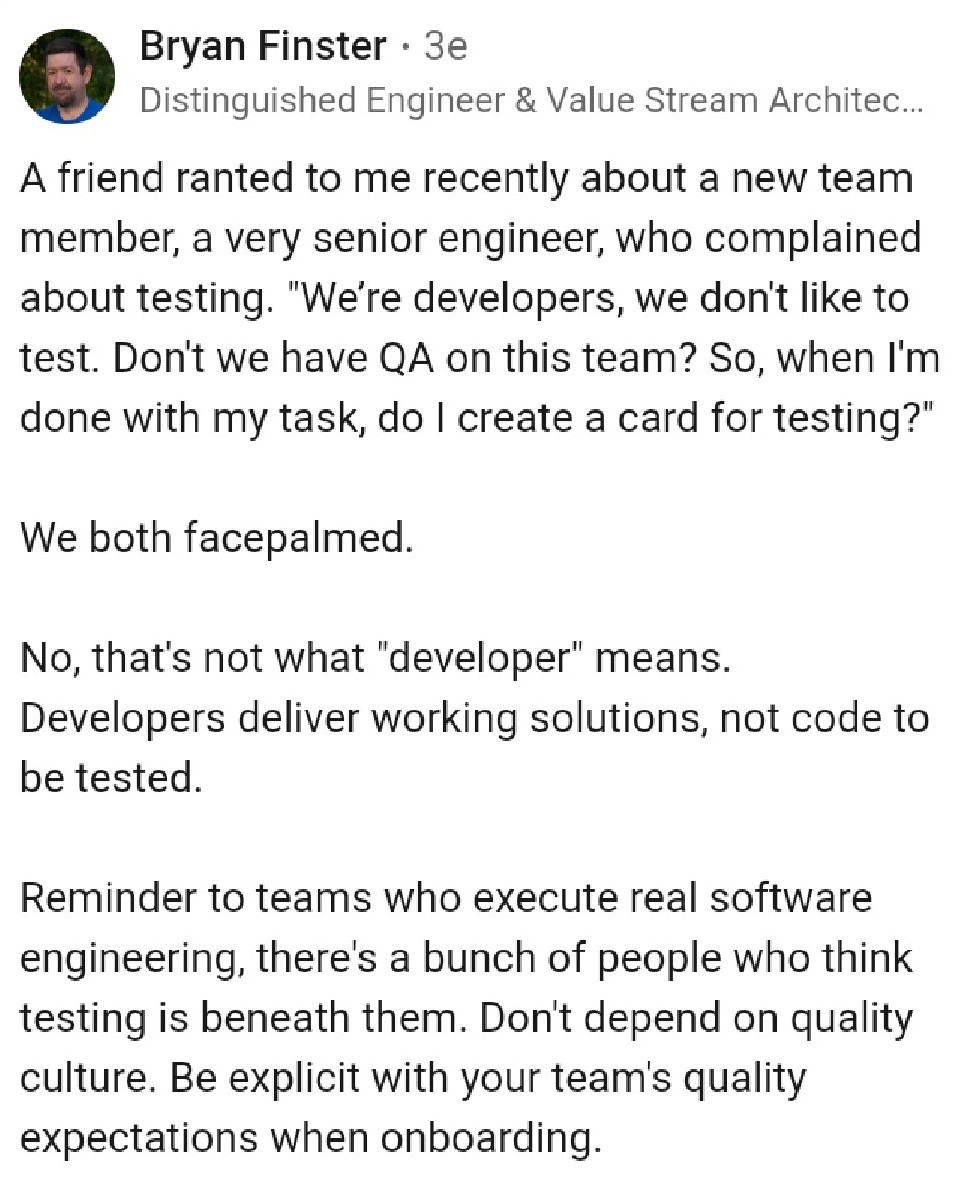 Developers deliver working solutions, not testable code